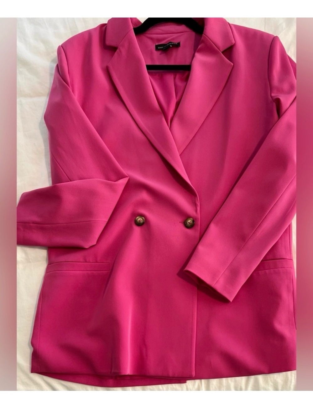 SAKS 5th AVENUE • Oversized Hot Pink Barbie Pink Double-Breasted Blazer - Picture 2 of 8